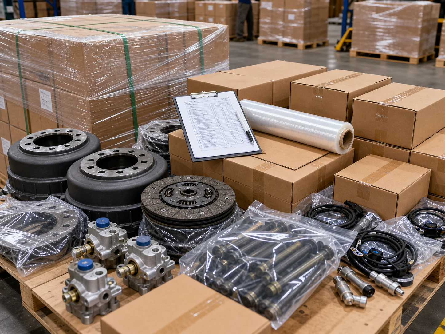 Truck parts warehouse and export packing preparation